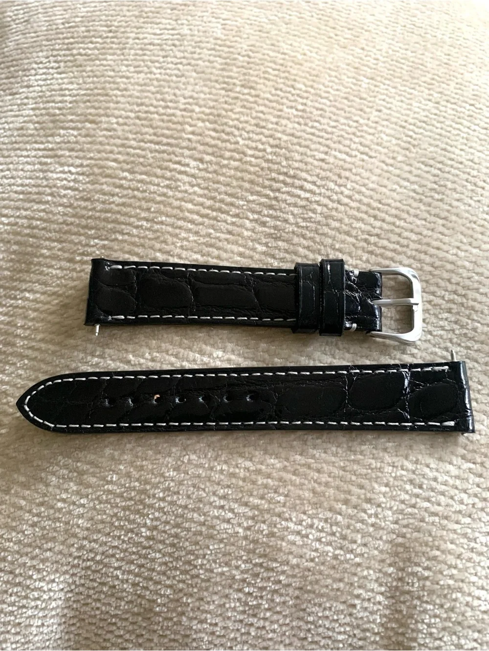 Men’s 18mm Shiny Glazed Black Genuine Alligator Contrast Stitch Watch Strap